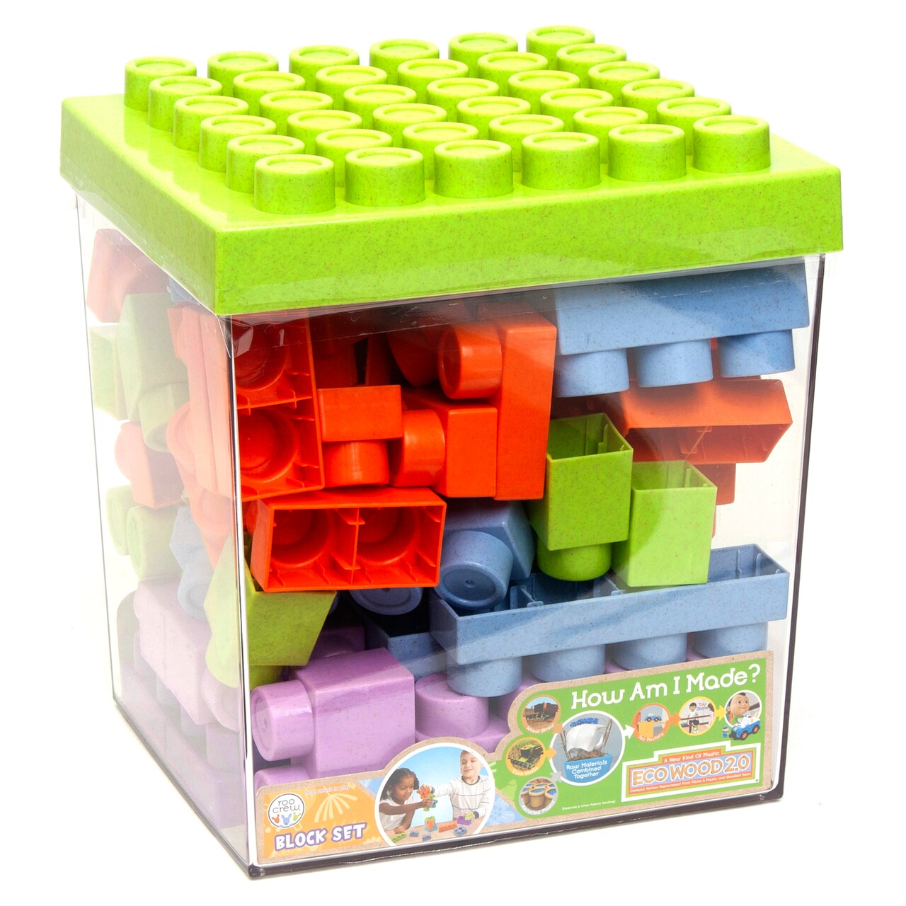 Roo Crew: Block Set - 75 Pieces - Assorted Lid Color, Building Activity Set, Colorful Blocks & Storage Container, Toddlers & Kids Ages 2+